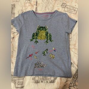 Mini Boden Heathered Blue Sequin Frog Tee size 4-5Y